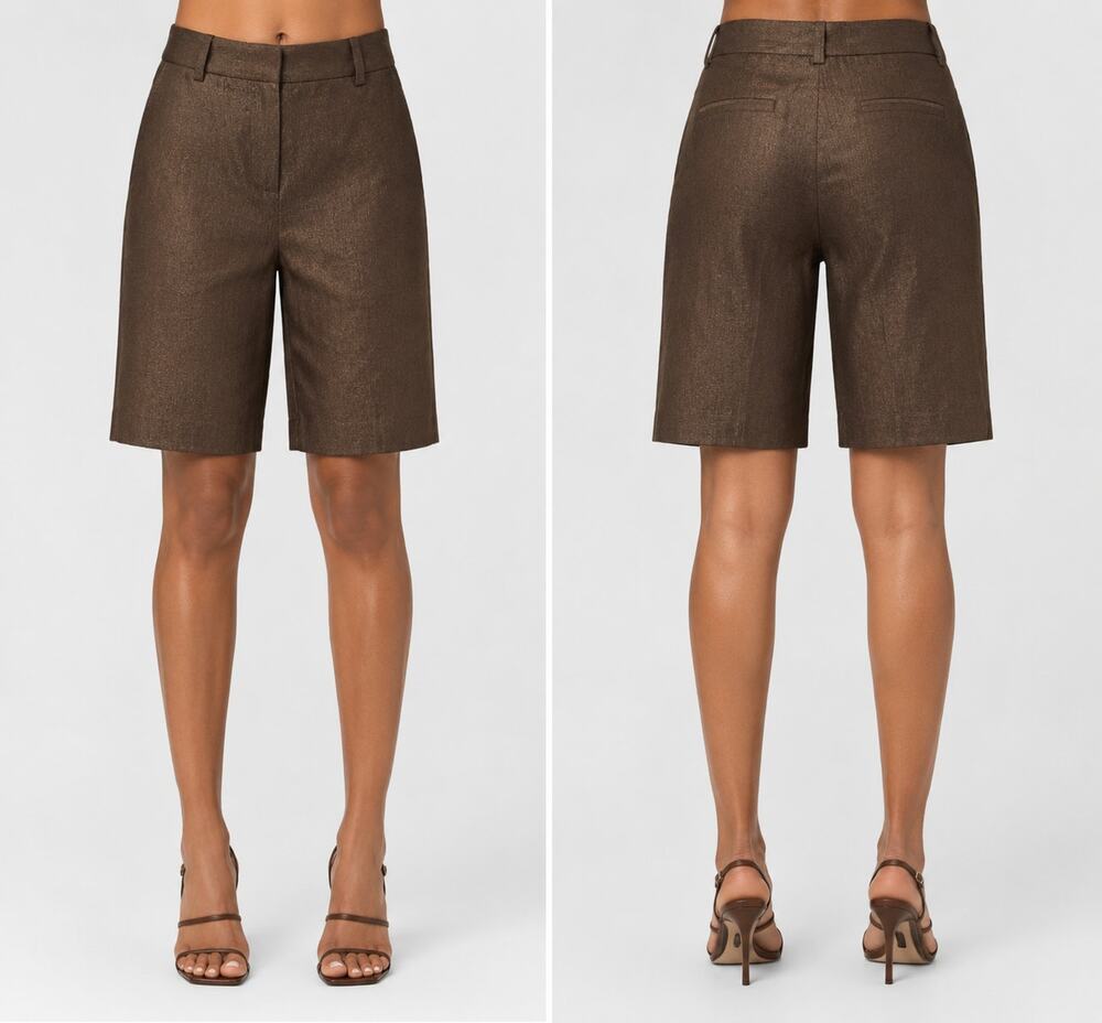 Cache Brown Sparkle Linen Blend Short Pant New Stretch City Bermuda $88 NWT Sz 4